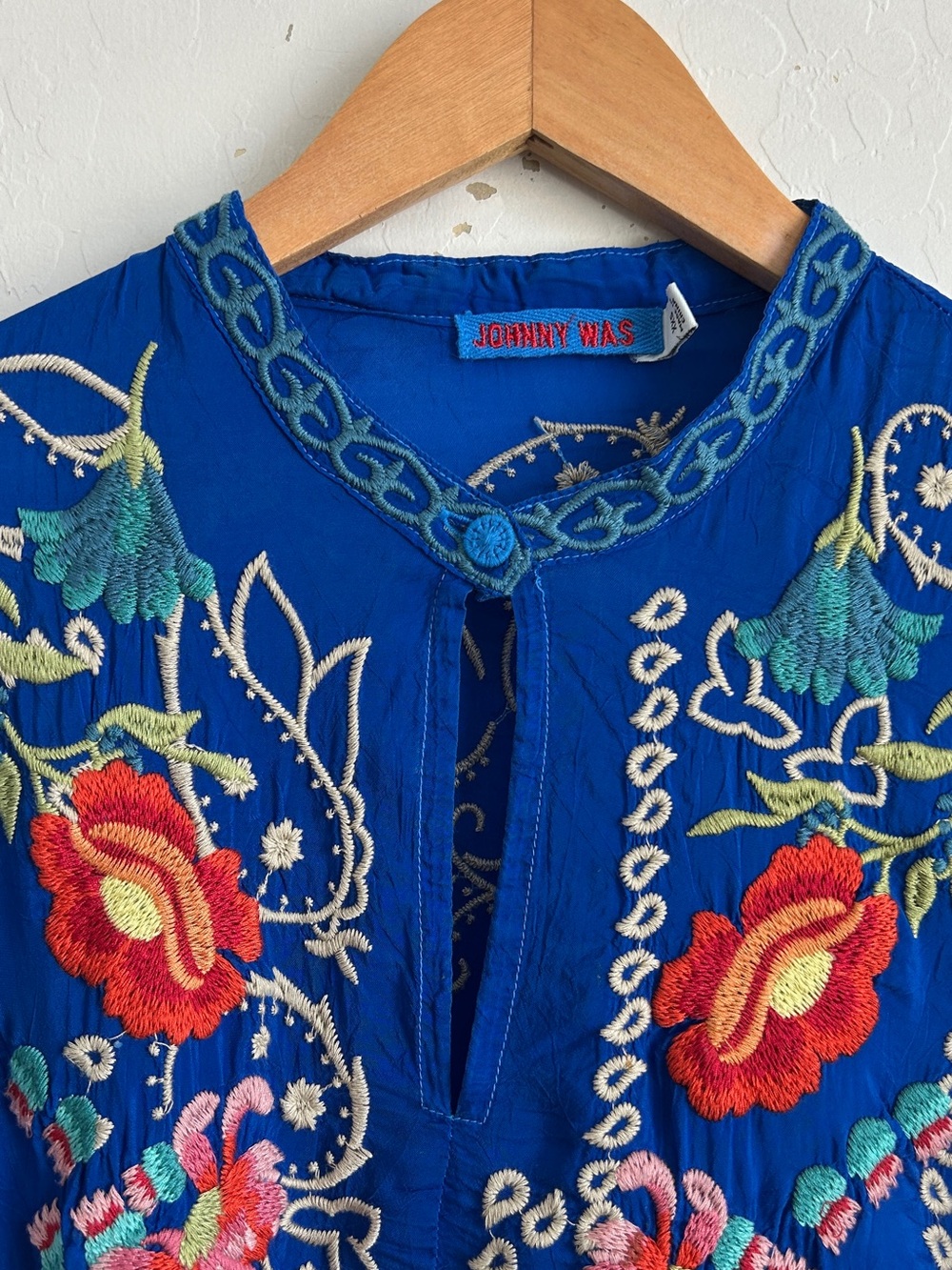 Johnny Was Top Blouse XXS Floral Embroidered Colorful Relaxed Fit Flowy Blue - Picture 4 of 12